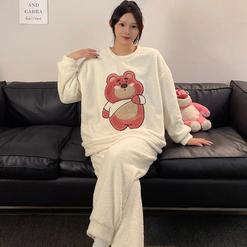 カップル 冬 フリース パジャマ レディース メンズ 厚手 保温 ルームウェア 防寒対策 レディース メンズ 彼女 彼氏 夫婦お揃い 新婚お祝い 記念日ID3202 タイプ④ / レディースＭ コーディネート＞ペアルック