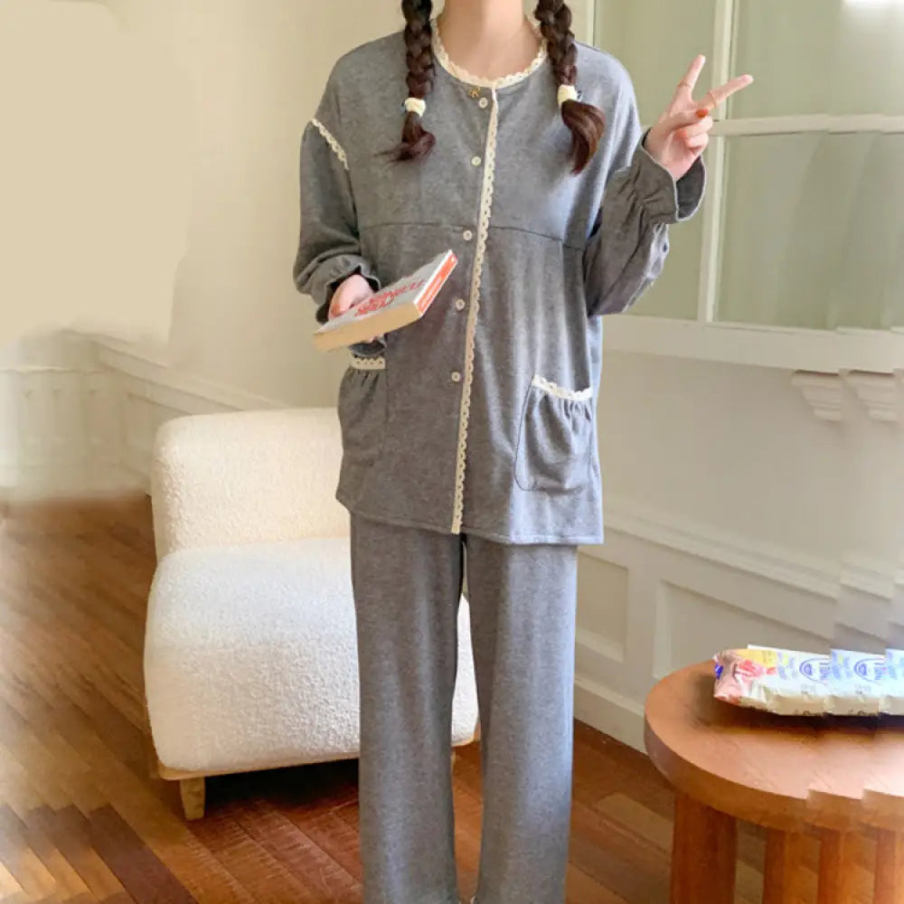 カップル ファッション パジャマ 部屋着 イン シンプル ハイエンド コットンガーゼ パジャマ 春秋 長袖 ホーム 服 レディース / フリー カップル＞セットアップ