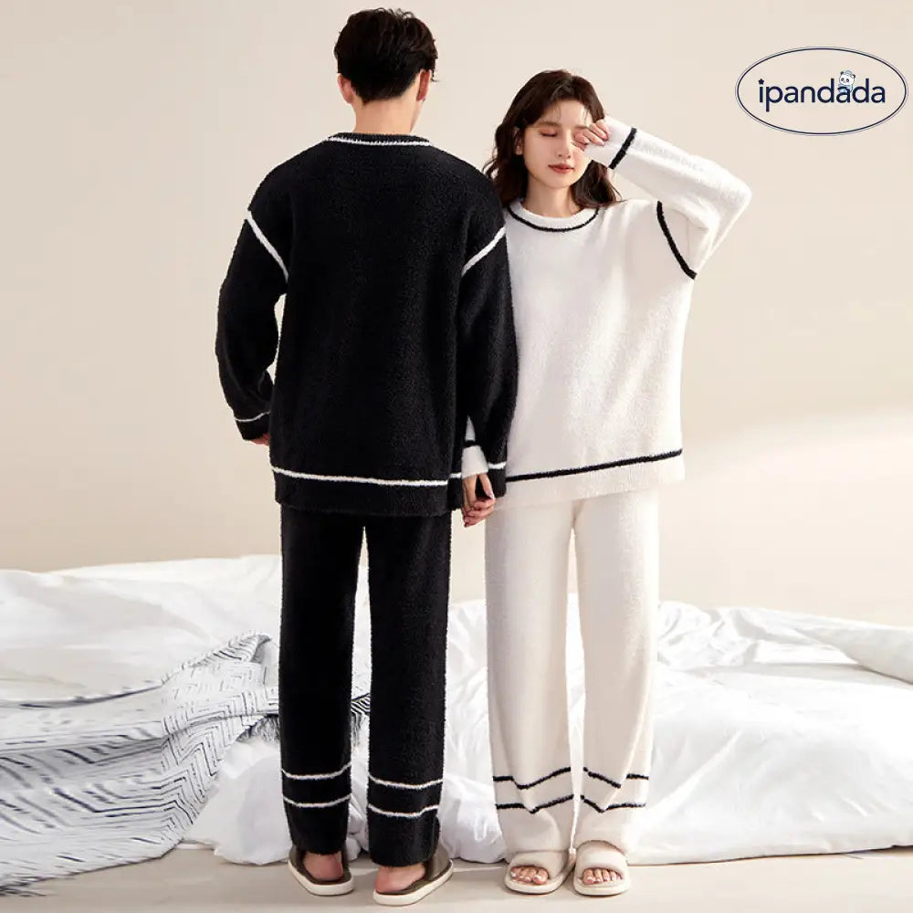 カップル フリース パジャマ 女性用 秋冬 保温 長袖 くま柄 プルオーバー 高伸縮 加厚 レディース ルームウェア 外出可能 ID2363