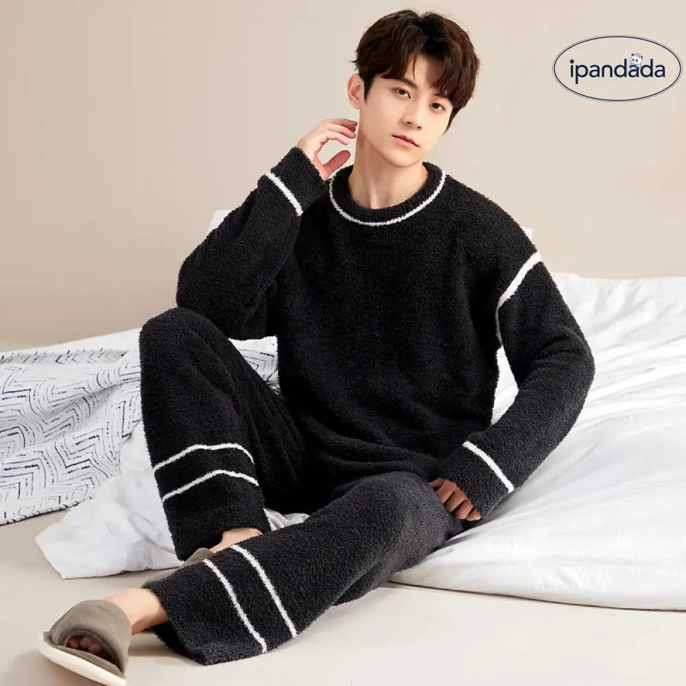 カップル フリース パジャマ 女性用 秋冬 保温 長袖 くま柄 プルオーバー 高伸縮 加厚 レディース ルームウェア 外出可能 ID2363