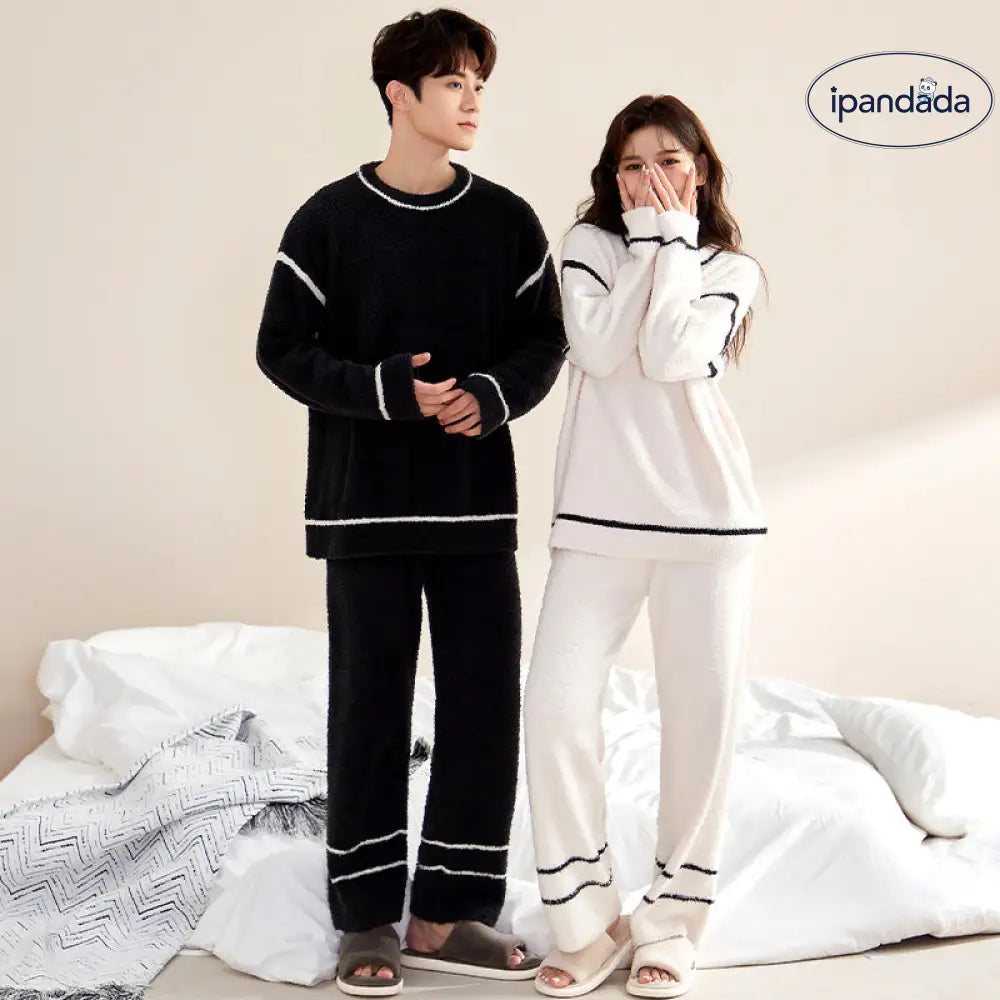 カップル フリース パジャマ 女性用 秋冬 保温 長袖 くま柄 プルオーバー 高伸縮 加厚 レディース ルームウェア 外出可能 ID2363