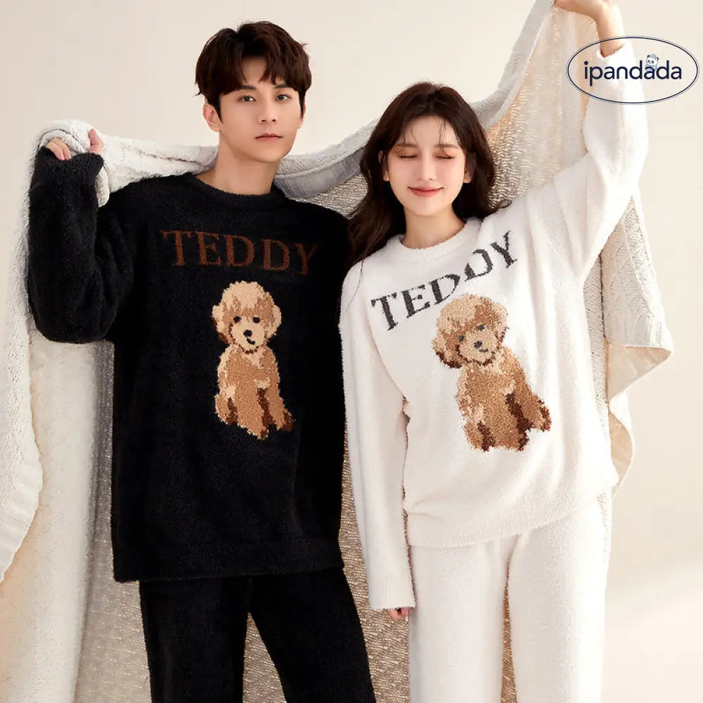 カップル フリース パジャマ 女性用 秋冬 保温 長袖 くま柄 プルオーバー 高伸縮 加厚 レディース ルームウェア 外出可能 ID2363