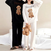 カップル フリース パジャマ 女性用 秋冬 保温 長袖 くま柄 プルオーバー 高伸縮 加厚 レディース ルームウェア 外出可能 ID2363