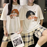 ID1721 カップル 綿 パジャマセットおそろい 半袖トップス＆ショートパンツ ゆったり 薄手 おもしろデザイン 家居着