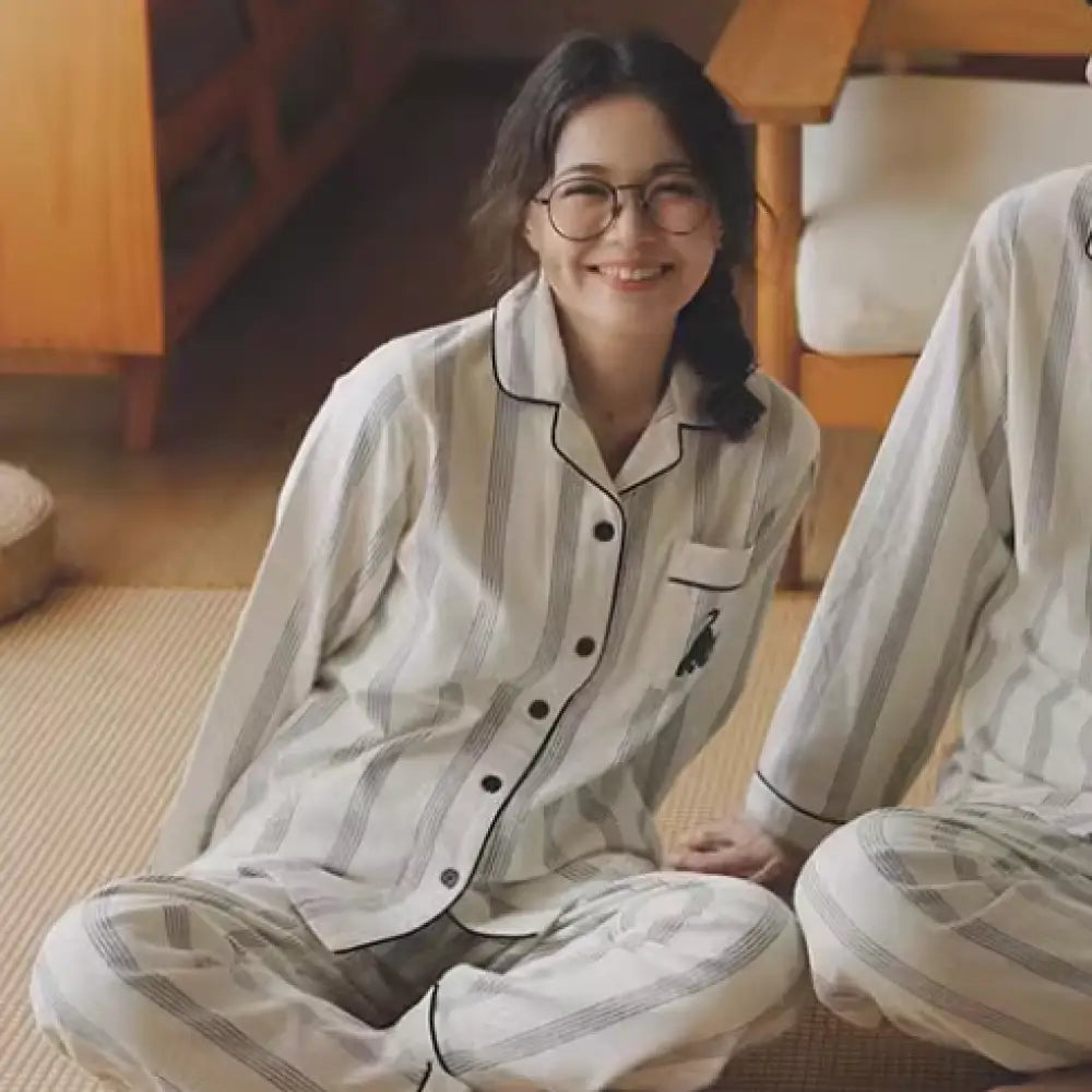 カップル 綿100％ ファッション パジャマ 部屋着 春秋 長袖 ホーム 上下セット ナイトウェア 寝間着 吸湿 通気 ホワイト（レディース ） / S カップル＞セットアップ