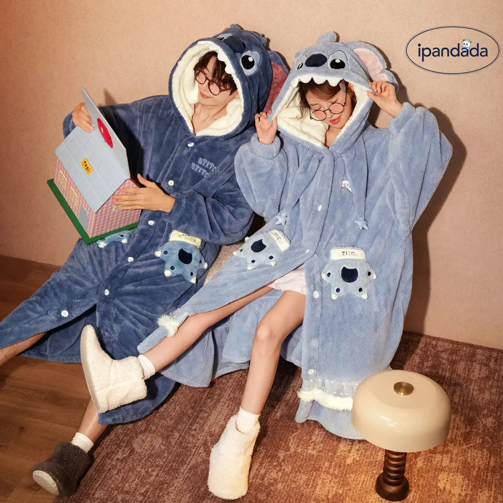 カップル もこもこ 冬用 着る毛布 スティッチ デザイン ロングガウン ペア ルームウェア あったか 防寒 可愛い おしゃれ 部屋着 プレゼントに人気 カップル クリスマスギフト 冬用 プレゼント にもおすすめ ホリデー限定 アイテム