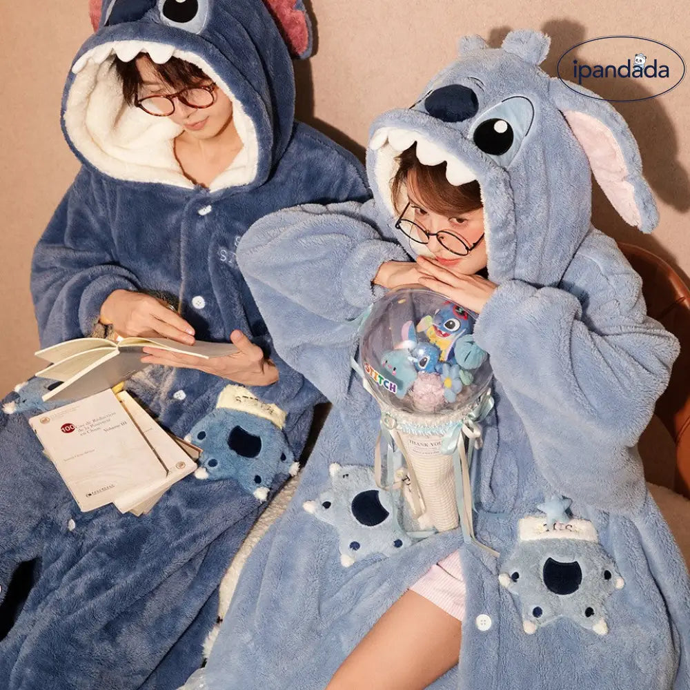 カップル もこもこ 冬用 着る毛布 スティッチ デザイン ロングガウン ペア ルームウェア あったか 防寒 可愛い おしゃれ 部屋着 プレゼントに人気 カップル クリスマスギフト 冬用 プレゼント にもおすすめ ホリデー限定 アイテム