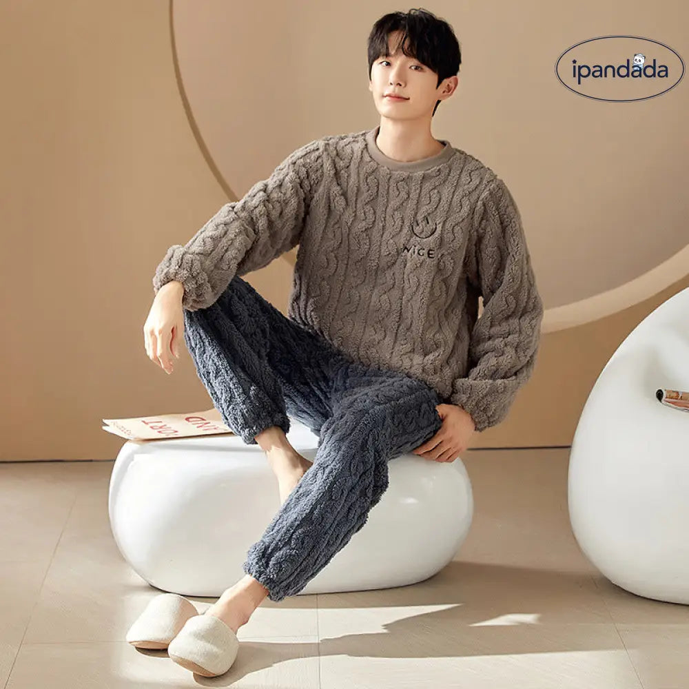 カップル 女性用 秋冬 コーラルボンテン パジャマ ジャカード柄 モコモコ綿 厚手 ホームウェア 2 点セット ゆったり ID3104