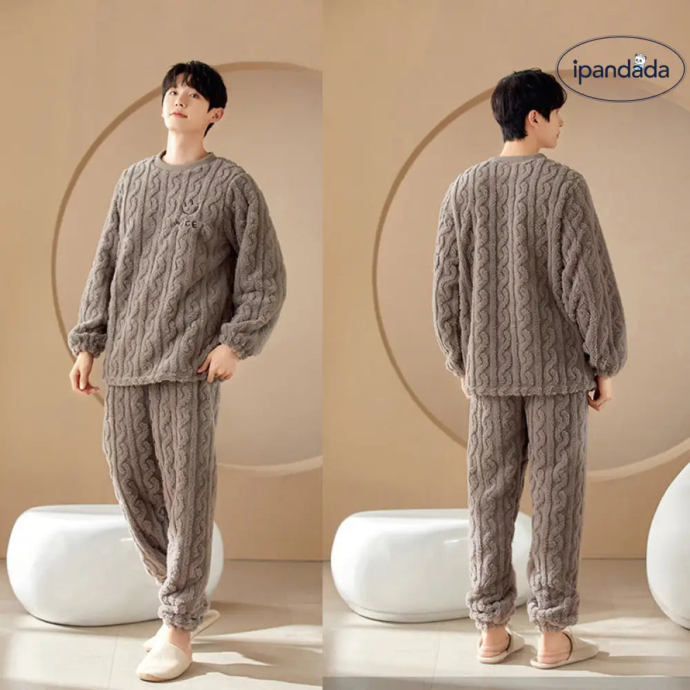 カップル 女性用 秋冬 コーラルボンテン パジャマ ジャカード柄 モコモコ綿 厚手 ホームウェア 2 点セット ゆったり ID3104