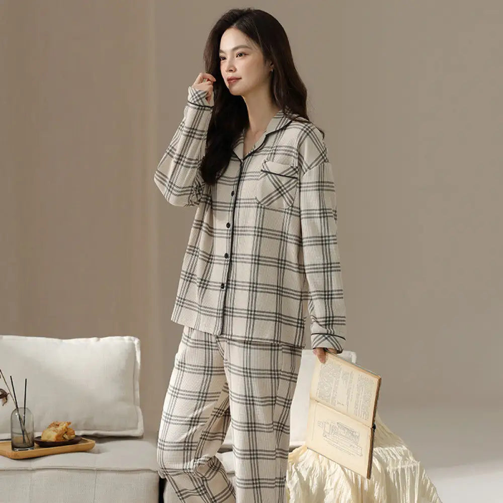 カップル お揃い おしゃれ チェック パジャマ セット 長袖 ルームウェア カジュアル ゆったり 羽織れる 外出着 春秋 彼氏彼女 プレゼント 自宅カフェ デート 誕生日 記念日 ペアルック 部屋着 寛ぎ ID4088 写真通り