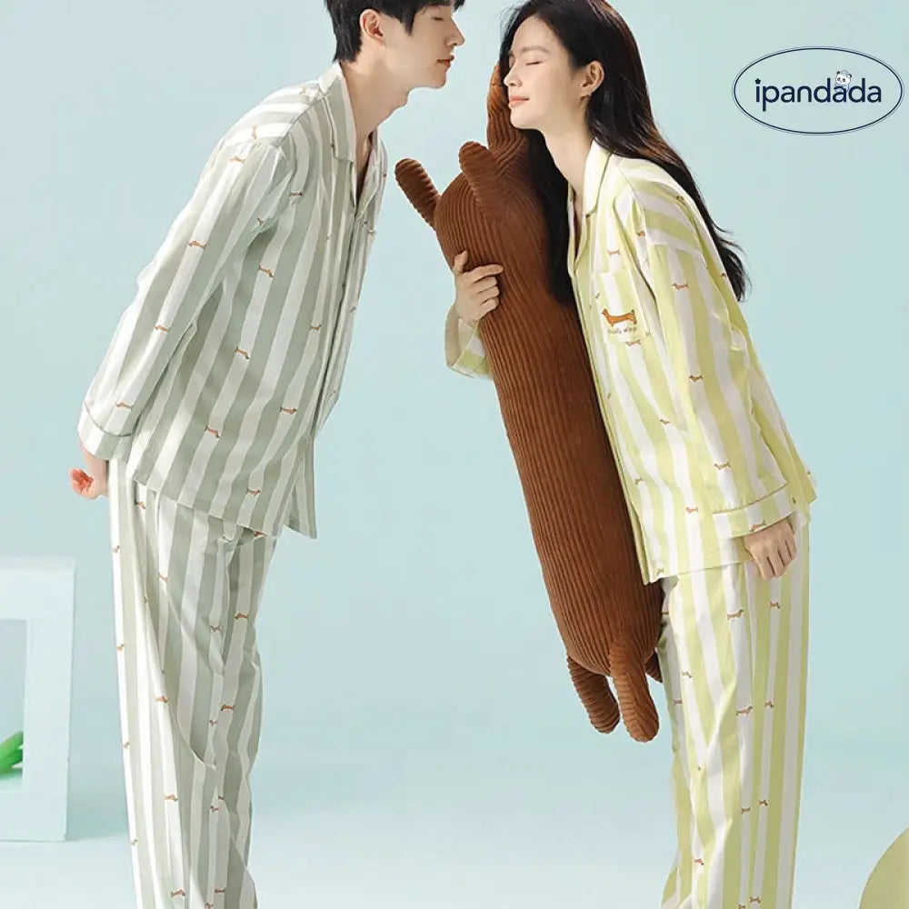 カップル お揃い ペアルック パジャマ 春 長袖 ルームウエア 上下セット 前開き 部屋着ドッグ柄 プレゼント 可愛い 柔らかい カップル＞セットアップ