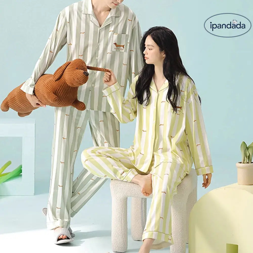 カップル お揃い ペアルック パジャマ 春 長袖 ルームウエア 上下セット 前開き 部屋着ドッグ柄 プレゼント 可愛い 柔らかい カップル＞セットアップ