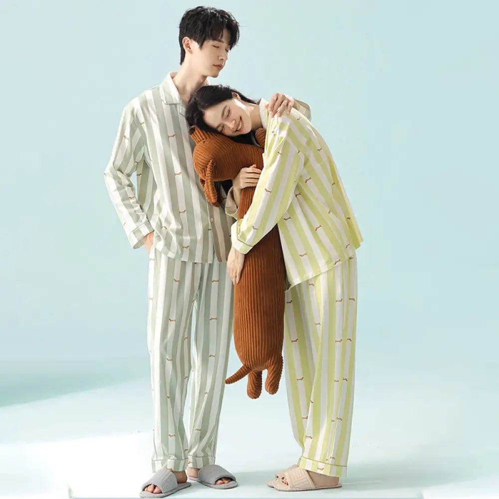 カップル お揃い ペアルック パジャマ 春 長袖 ルームウエア 上下セット 前開き 部屋着ドッグ柄 プレゼント 可愛い 柔らかい カップル＞セットアップ