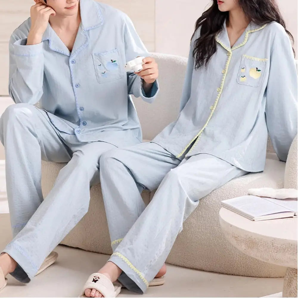 カップル パジャマ 春秋 カーディガン 長袖 シンプル カジュアル 男性用 女性用 ゆったり ホームウェア セット ID4136