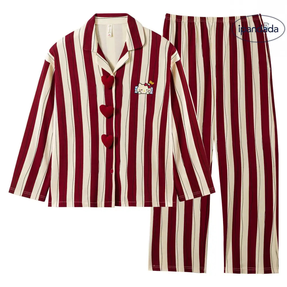 カップル パジャマ 春秋 秋冬 可愛い アニメ柄 長袖 ストライプ カジュアル ゆったり ルームウェア セット ID3739