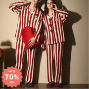 カップル パジャマ 春秋 秋冬 可愛い アニメ柄 長袖 ストライプ カジュアル ゆったり ルームウェア セット ID3739