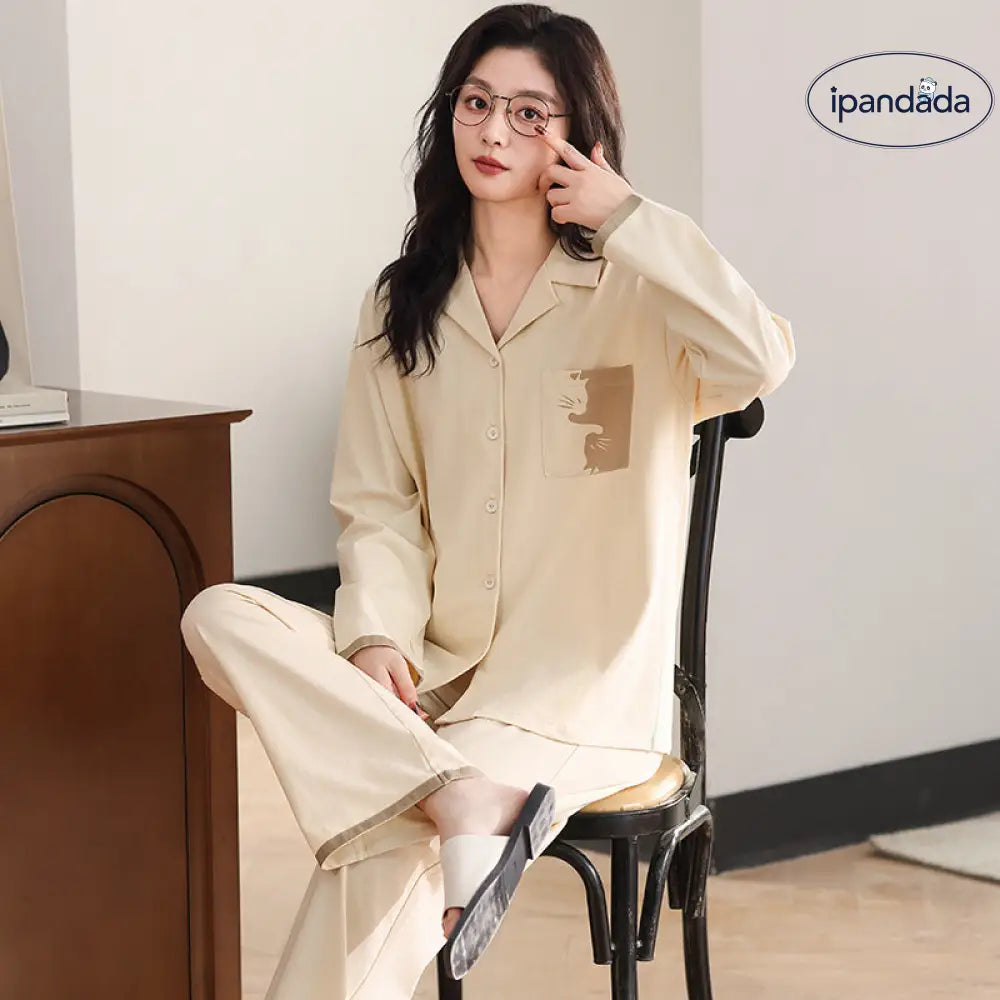 カップル パジャマ 春秋 女性用 長袖カーディガンセット 男性用 シンプル ゆったり ホームウェア ID3102