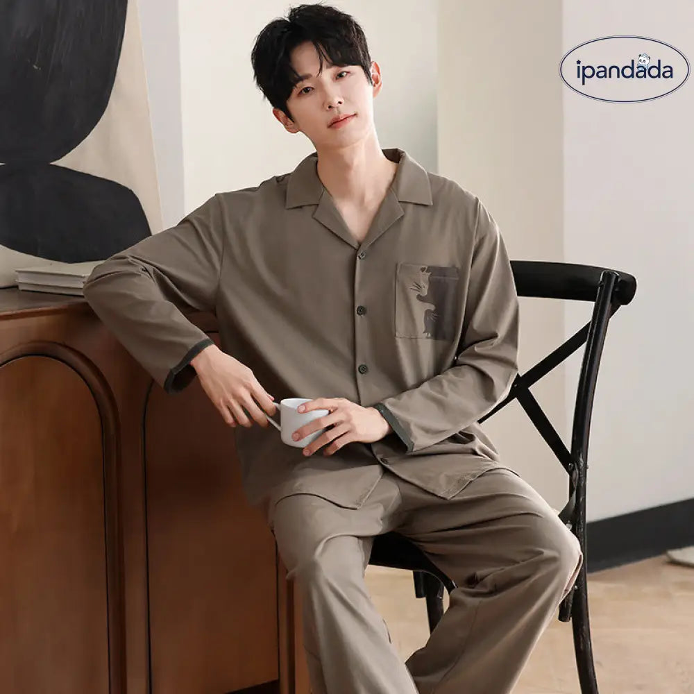 カップル パジャマ 春秋 女性用 長袖カーディガンセット 男性用 シンプル ゆったり ホームウェア ID3102