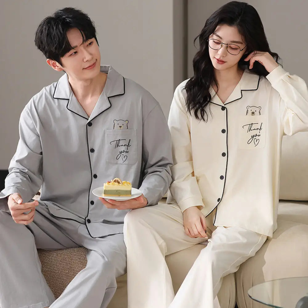カップル パジャマ 春秋 女性用 長袖カーディガンセット 男性用 シンプル ゆったり ホームウェア ID3102 タイプ⑦ / レディースＭ