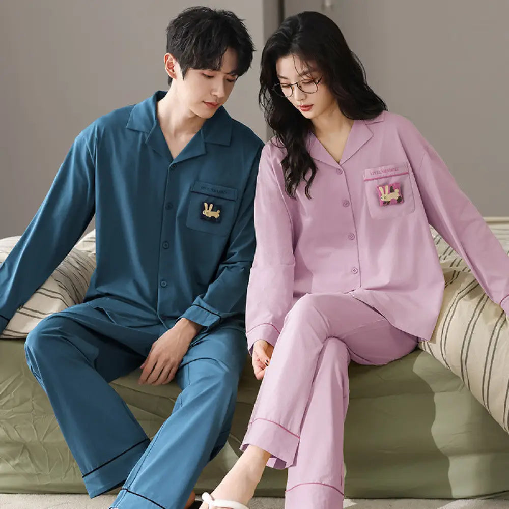 カップル パジャマ 春秋 女性用 長袖カーディガンセット 男性用 シンプル ゆったり ホームウェア ID3102 タイプ③ / レディースＭ