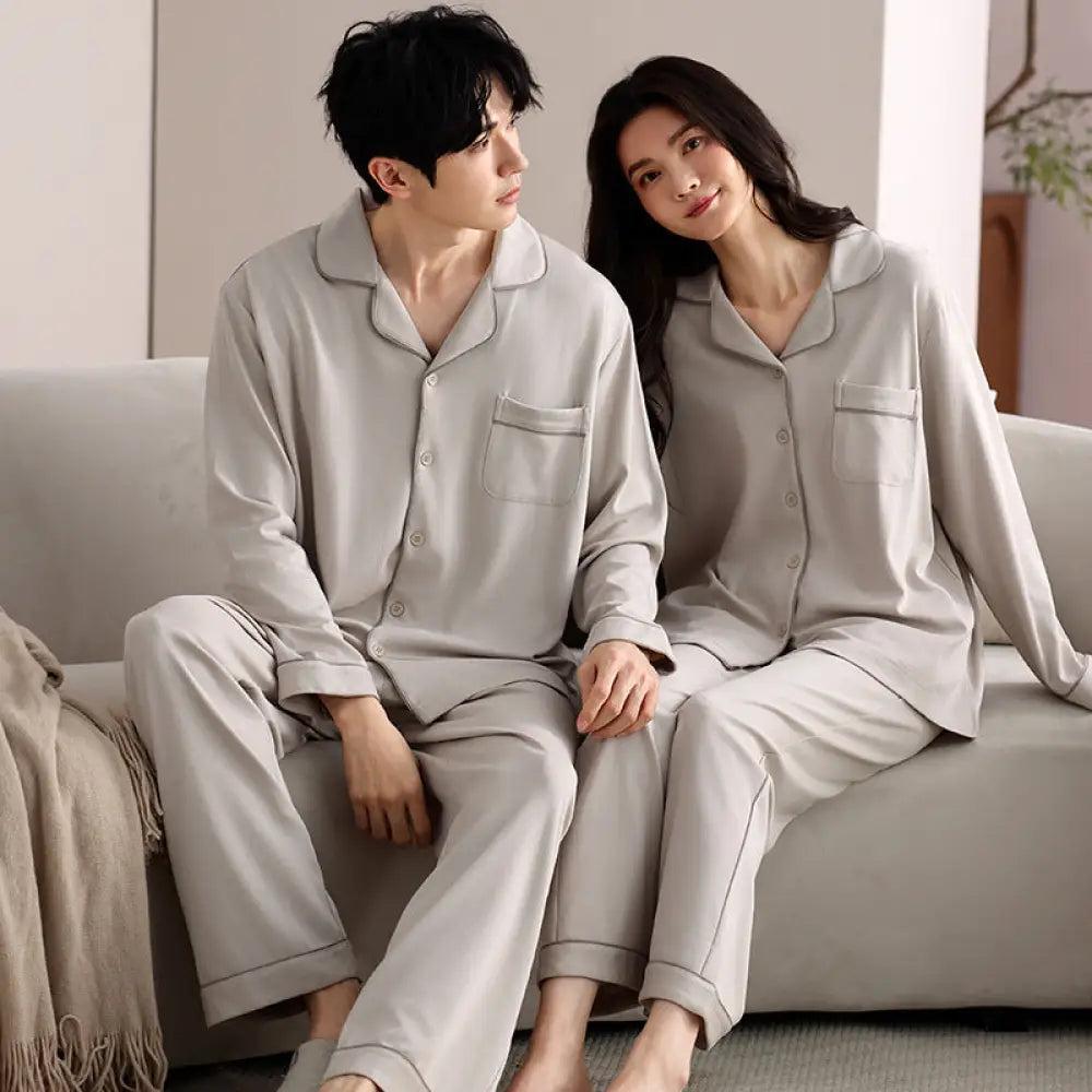 カップル パジャマ 春秋 女性用 長袖カーディガンセット 男性用 シンプル ゆったり ホームウェア ID3102 タイプ⑧ / レディースＭ