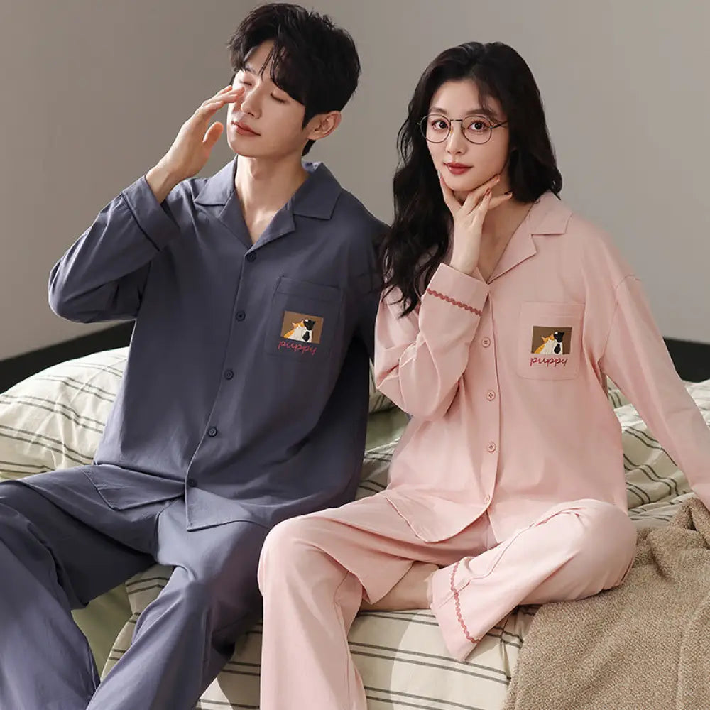 カップル パジャマ 春秋 女性用 長袖カーディガンセット 男性用 シンプル ゆったり ホームウェア ID3102 タイプ⑥ / レディースＭ