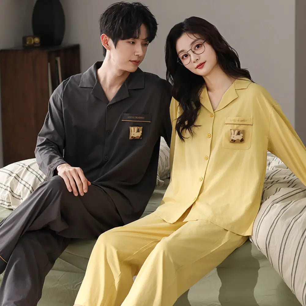 カップル パジャマ 春秋 女性用 長袖カーディガンセット 男性用 シンプル ゆったり ホームウェア ID3102 タイプ② / レディースＭ