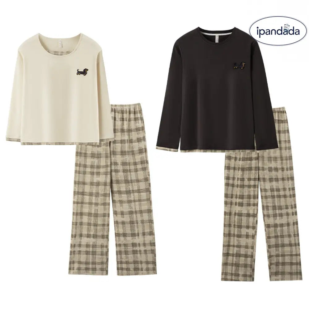 カップル パジャマ 春秋 新作 小犬 カートゥーン 純綿 長袖 ホームウェア セットアップ ID4081