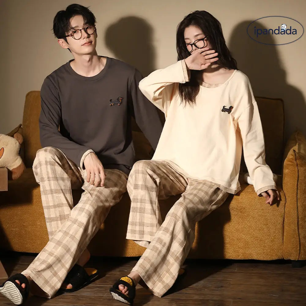 カップル パジャマ 春秋 新作 小犬 カートゥーン 純綿 長袖 ホームウェア セットアップ ID4081