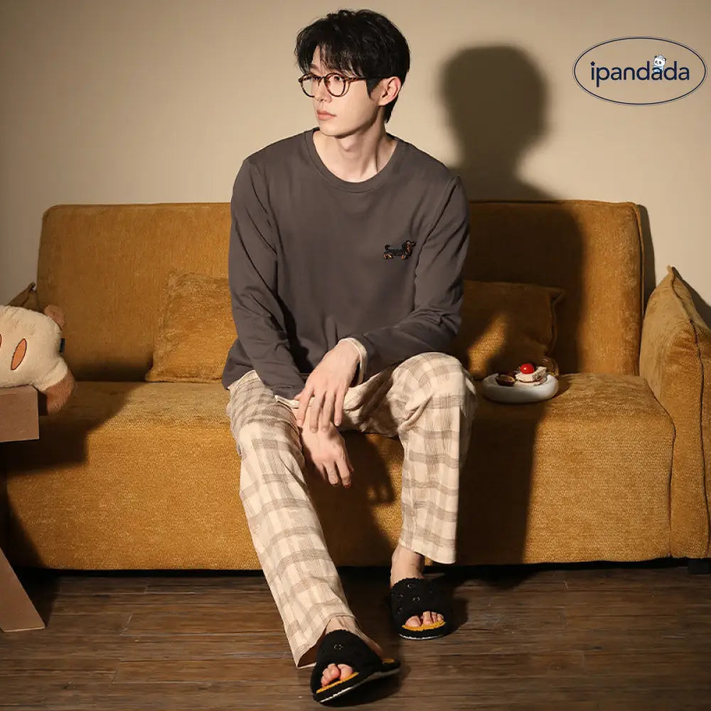 カップル パジャマ 春秋 新作 小犬 カートゥーン 純綿 長袖 ホームウェア セットアップ ID4081