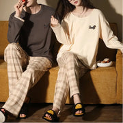 カップル パジャマ 春秋 新作 小犬 カートゥーン 純綿 長袖 ホームウェア セットアップ ID4081 写真通り / レディースＭ