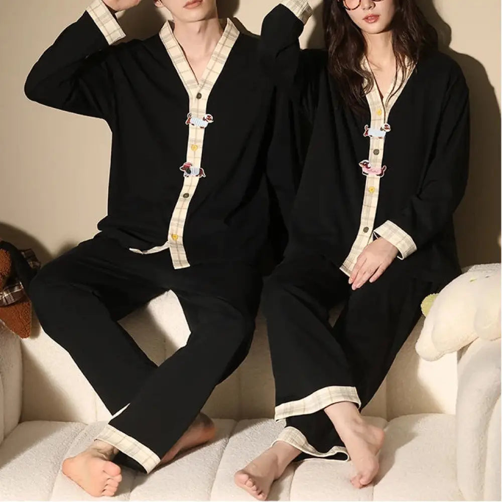 カップル パジャマ 春秋 長袖 カーディガン 男性用 女性用 可愛い カジュアル 外出可能 ホームウェア セット ID4120