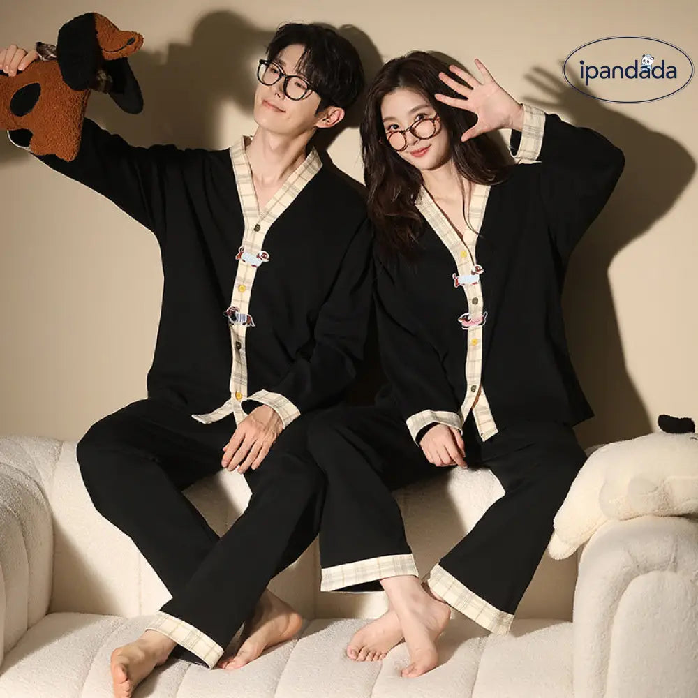 カップル パジャマ 春秋 長袖 カーディガン 男性用 女性用 可愛い カジュアル 外出可能 ホームウェア セット ID4120