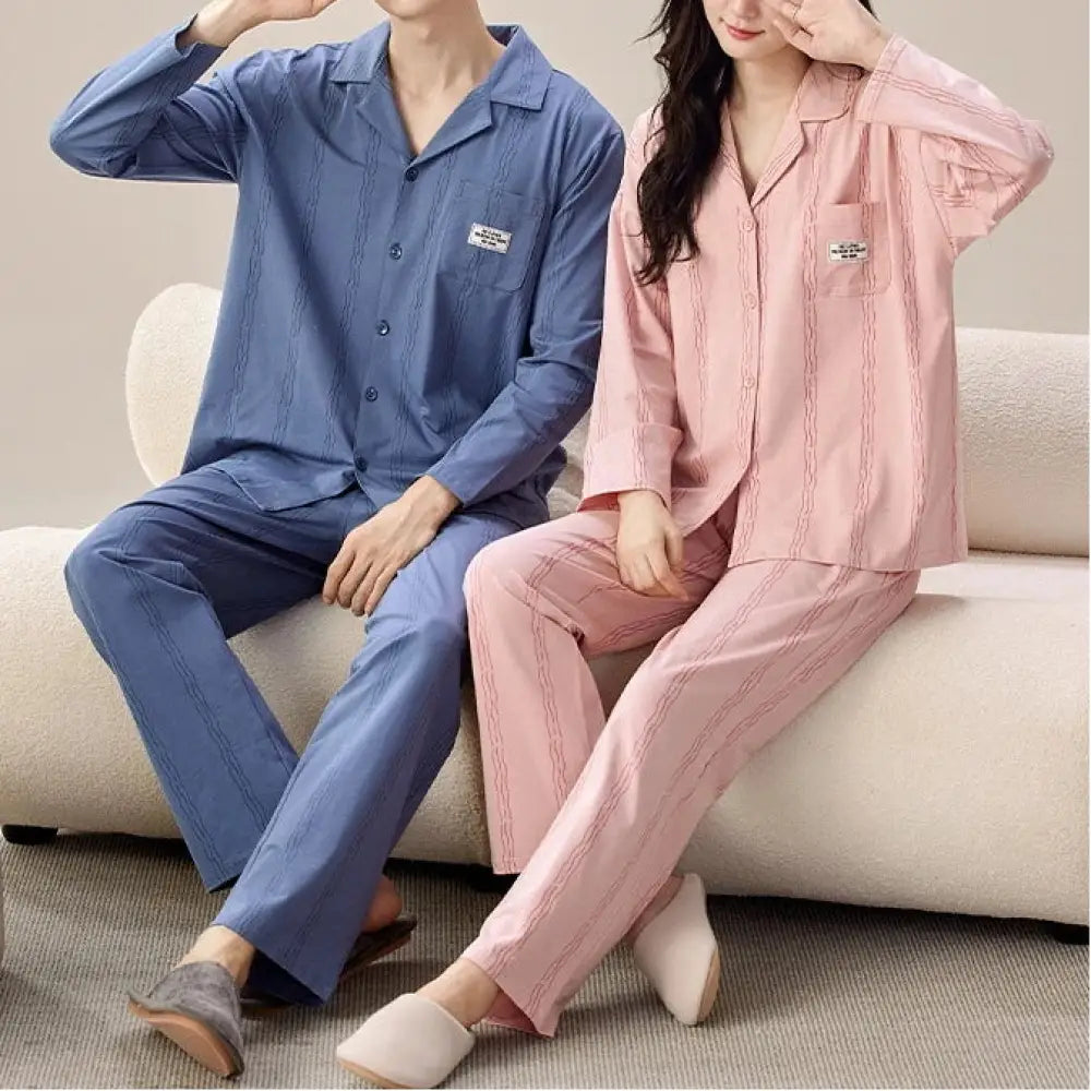 カップル パジャマ 春秋 長袖 長パンツ カジュアル ルームウェア 胸パッド付き 男女用 カーディガン セット ID4331