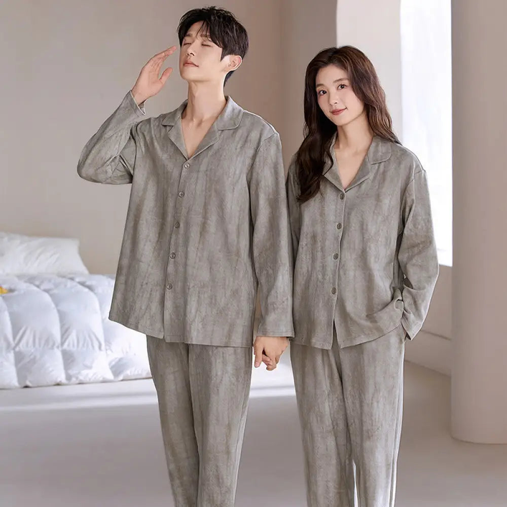 カップル パジャマ 春秋 長袖 長パンツ カジュアル ルームウェア 胸パッド付き 男女用 カーディガン セット ID4331 タイプ② / レディースＭ