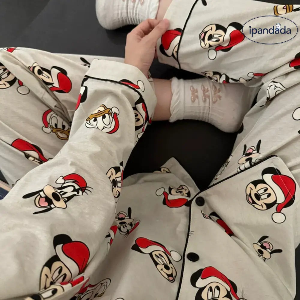 カップル パジャマ 春秋 長袖 長ズボン 綿 カートゥーン メンズ レディース ミッキー ルームウェア セット ID4344