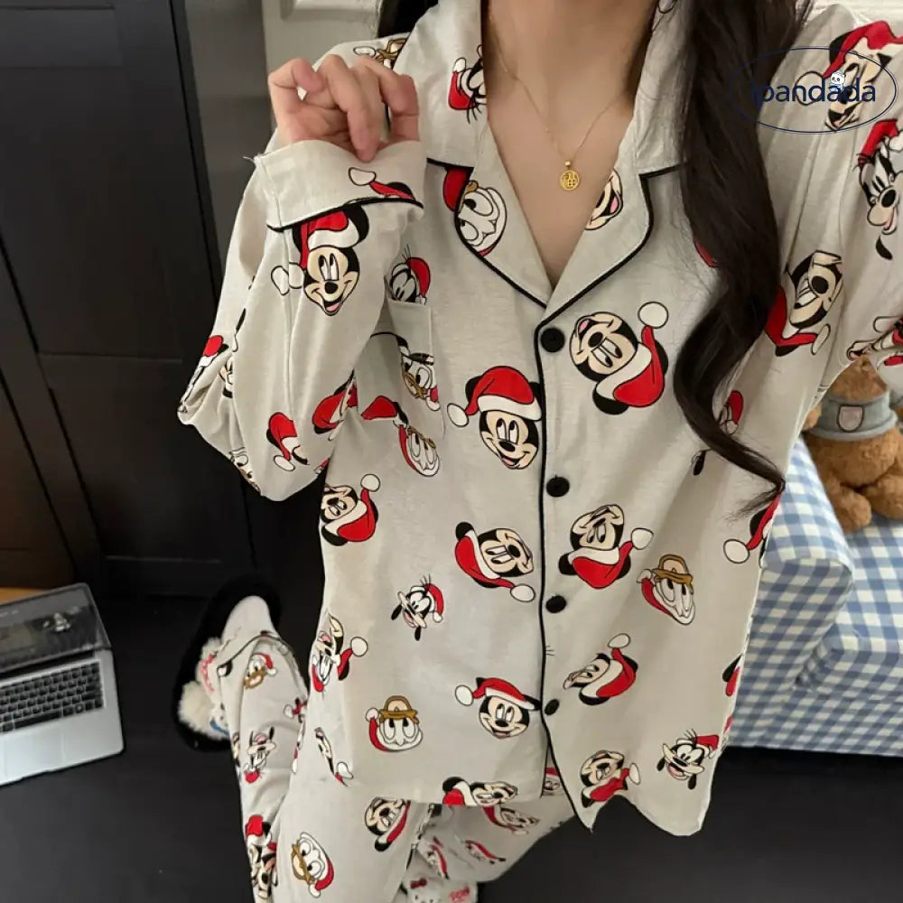 カップル パジャマ 春秋 長袖 長ズボン 綿 カートゥーン メンズ レディース ミッキー ルームウェア セット ID4344