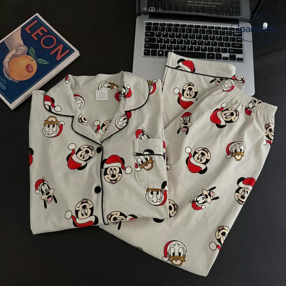 カップル パジャマ 春秋 長袖 長ズボン 綿 カートゥーン メンズ レディース ミッキー ルームウェア セット ID4344