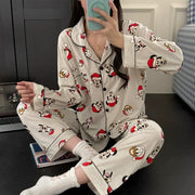 カップル パジャマ 春秋 長袖 長ズボン 綿 カートゥーン メンズ レディース ミッキー ルームウェア セット ID4344 写真通り / レディースＭ