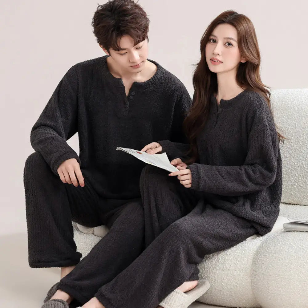 カップル パジャマ 冬 レディース 厚手 フリース 秋冬 外出可能 メンズ コーラルフリース ルームウェア セット ID2960 タイプ③ / レディースＭ
