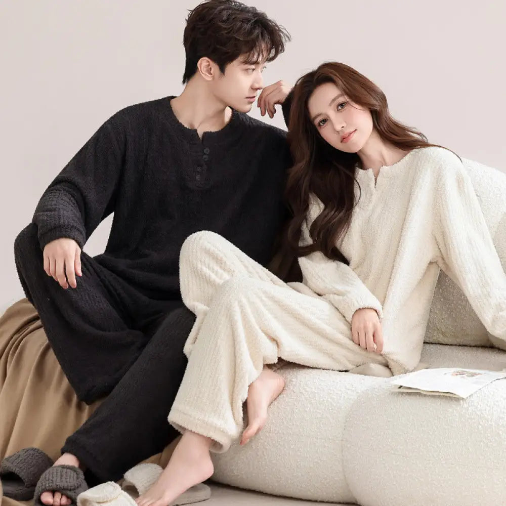 カップル パジャマ 冬 レディース 厚手 フリース 秋冬 外出可能 メンズ コーラルフリース ルームウェア セット ID2960 タイプ① / レディースＭ