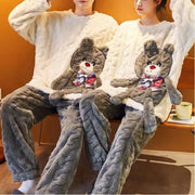 カップル パジャマ 冬用 コーラルフリース レディース 保温 かわいい 可愛い 暖かい あったか 長袖 部屋着 ルームウェア セット 厚手 フリース メンズ ID3735 コーディネート＞ペアルック