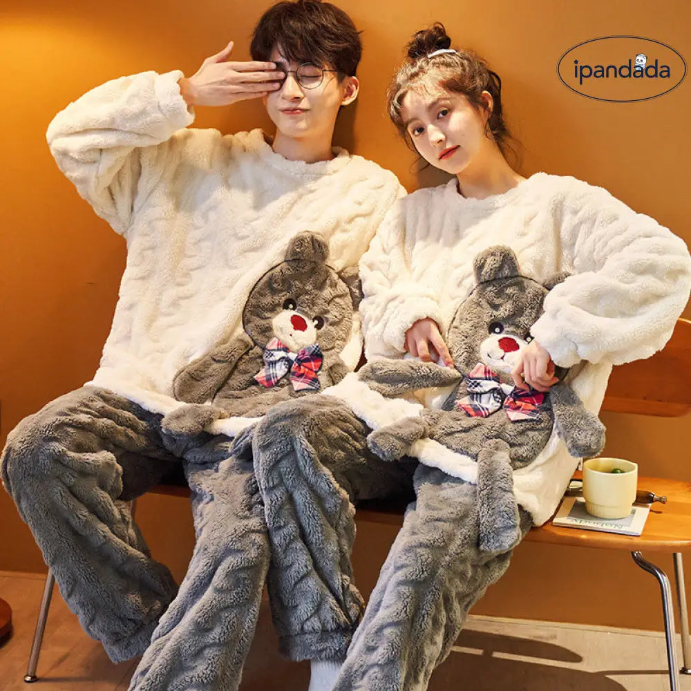 カップル パジャマ 冬用 コーラルフリース レディース 保温 かわいい 可愛い 暖かい あったか 長袖 部屋着 ルームウェア セット 厚手 フリース メンズ ID3735 コーディネート＞ペアルック