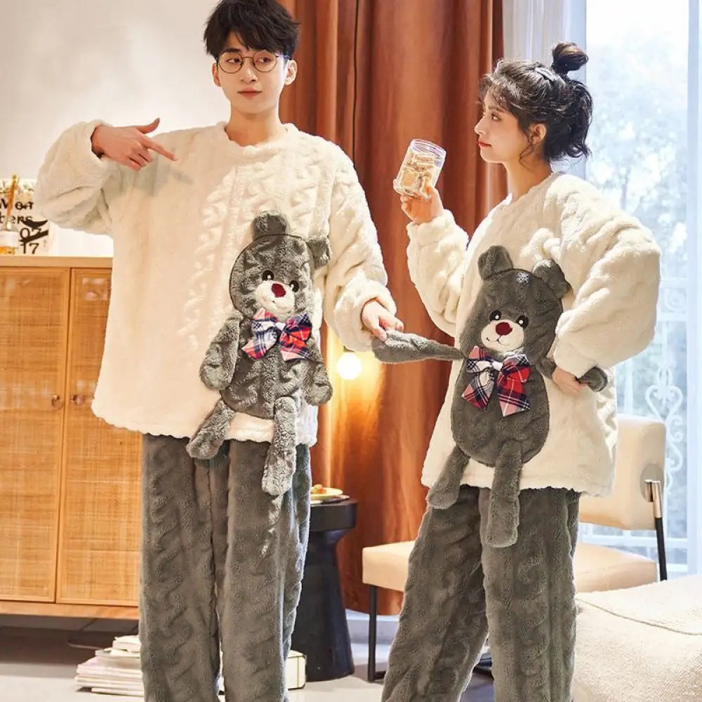 カップル パジャマ 冬用 コーラルフリース レディース 保温 かわいい 可愛い 暖かい あったか 長袖 部屋着 ルームウェア セット 厚手 フリース メンズ ID3735 写真通り / レディースＭ コーディネート＞ペアルック