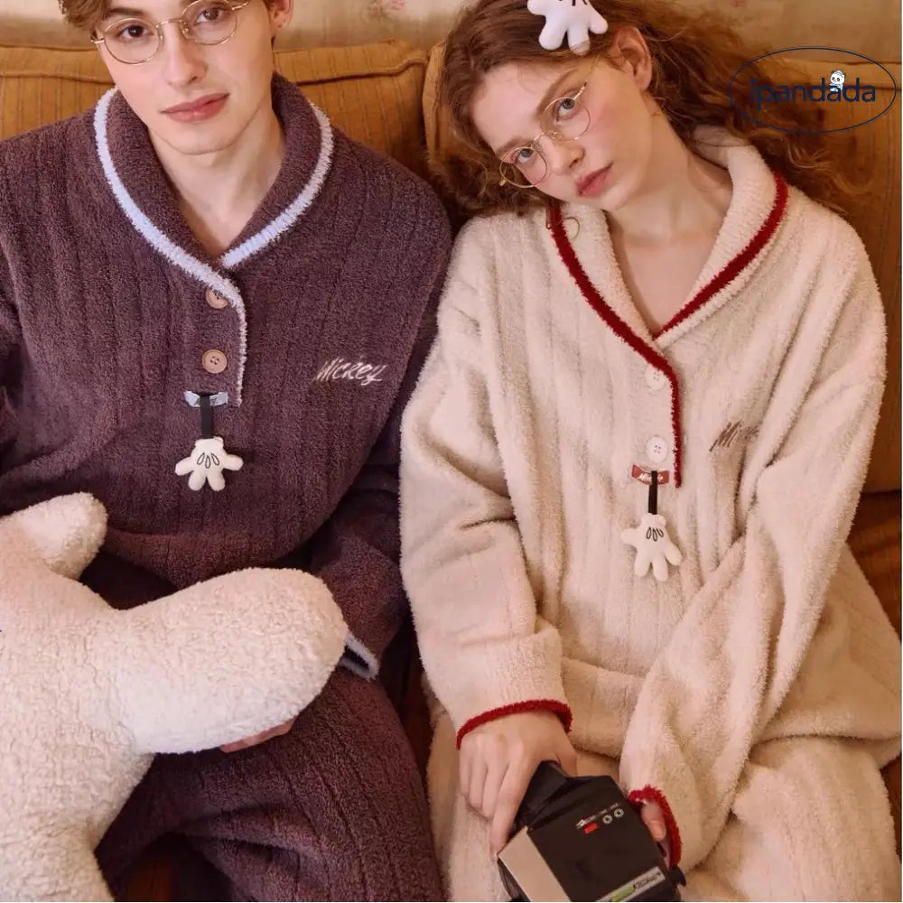 カップル パジャマ ふわふわ 冬 新作 ミッキーマウス ミニーマウス フリース 保温 レディース ルームウェア セット メンズ セット ID3049
