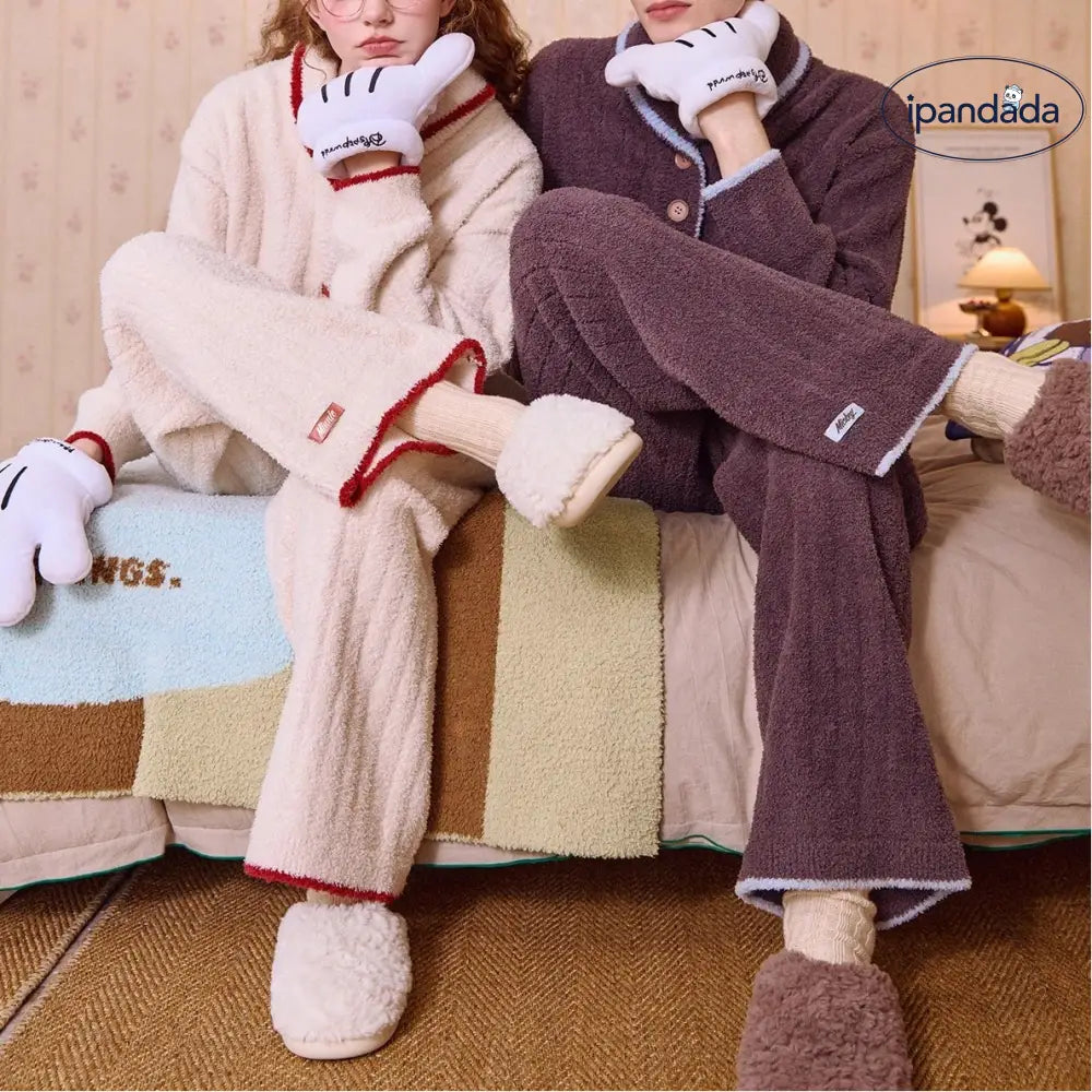 カップル パジャマ ふわふわ 冬 新作 ミッキーマウス ミニーマウス フリース 保温 レディース ルームウェア セット メンズ セット ID3049