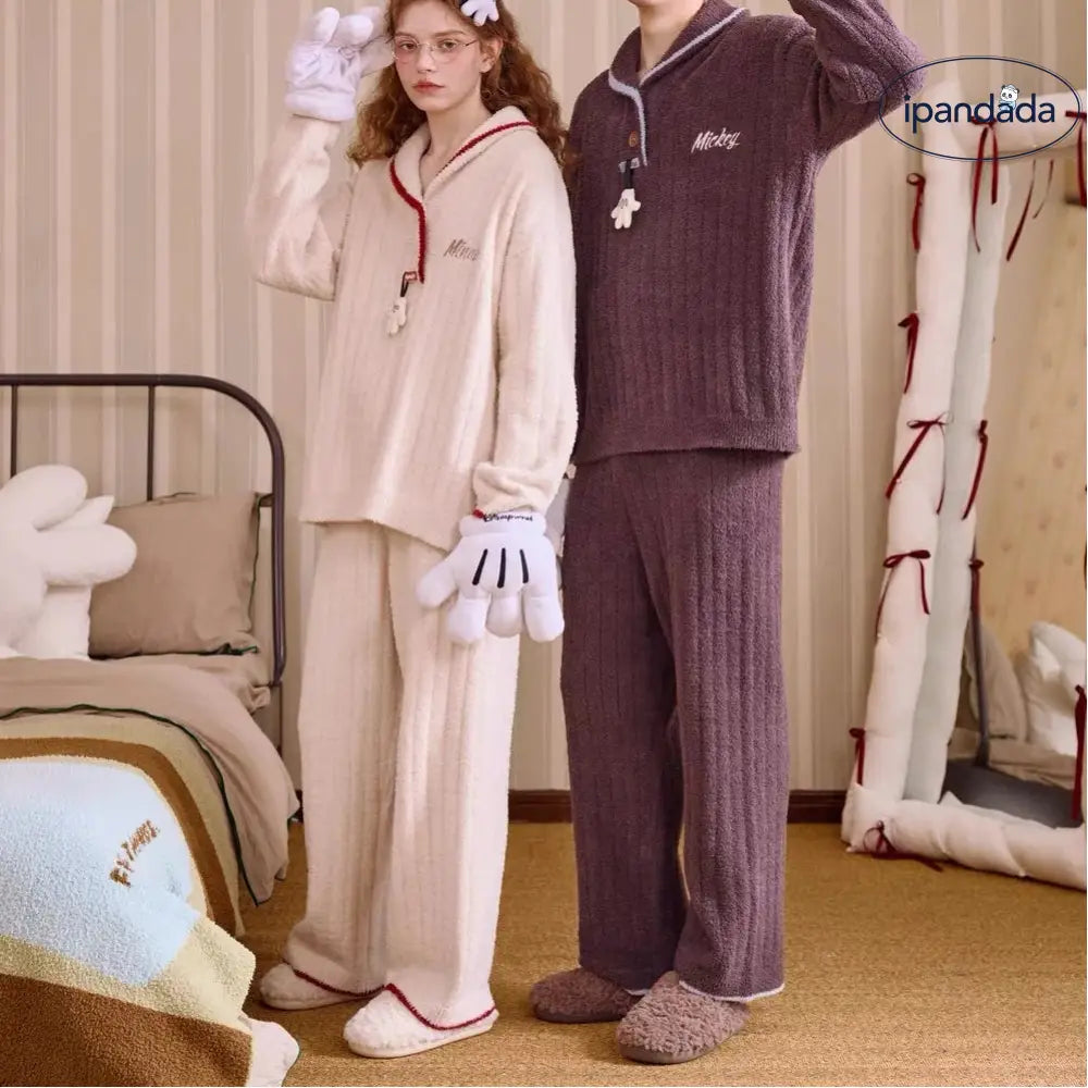 カップル パジャマ ふわふわ 冬 新作 ミッキーマウス ミニーマウス フリース 保温 レディース ルームウェア セット メンズ セット ID3049