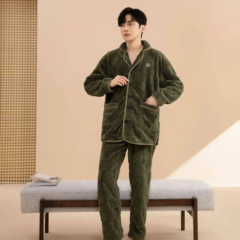 カップル パジャマ 厚手 ゆったり セット かわいい 秋冬 サンゴ フリース レディース モコモコ ルームウェア 保温 ID2676 写真通り / メンズL