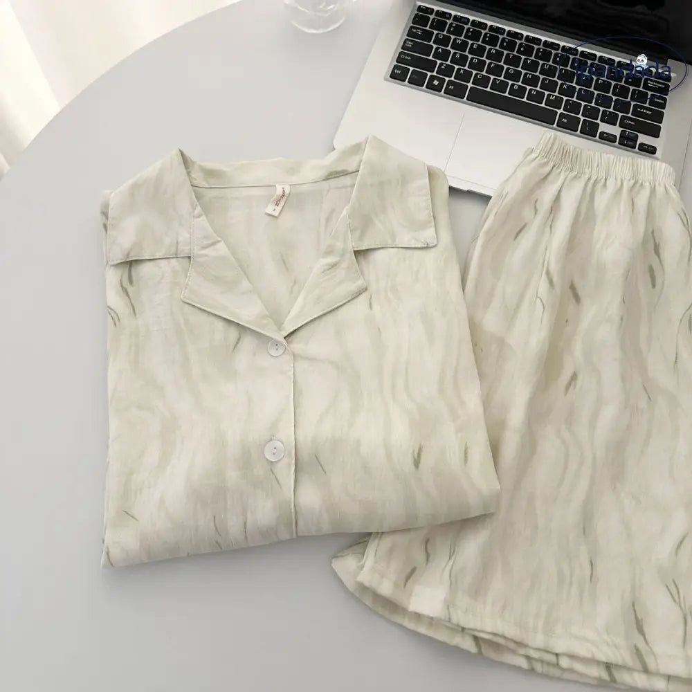 ID687 カップル パジャマ 綿 新作 夏 ストライプ カーディガン ショートパンツ ゆったり ルームウェア おそろい メンズ レディース セット 吸汗 速乾 おしゃれ カップル＞セットアップ