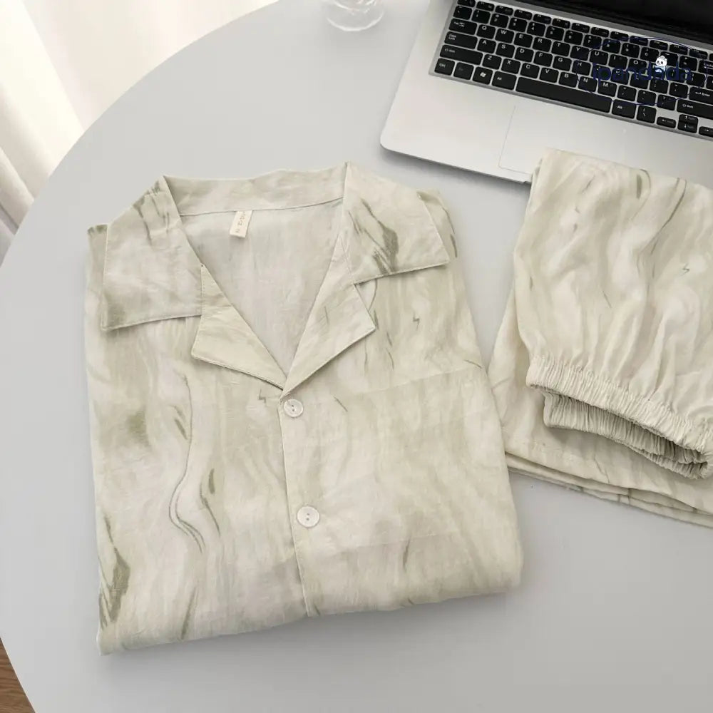 ID687 カップル パジャマ 綿 新作 夏 ストライプ カーディガン ショートパンツ ゆったり ルームウェア おそろい メンズ レディース セット 吸汗 速乾 おしゃれ カップル＞セットアップ